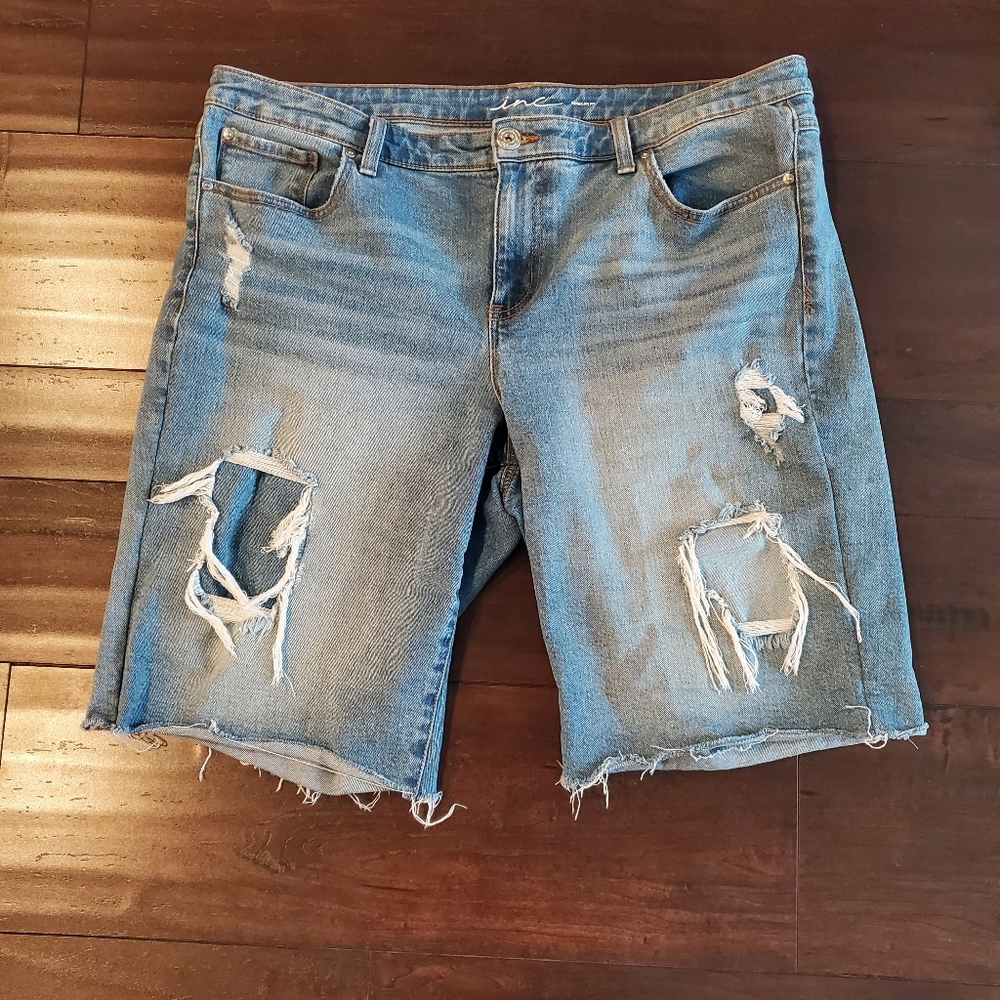 Women's INC Distressed Denim Shorts - Light Blue